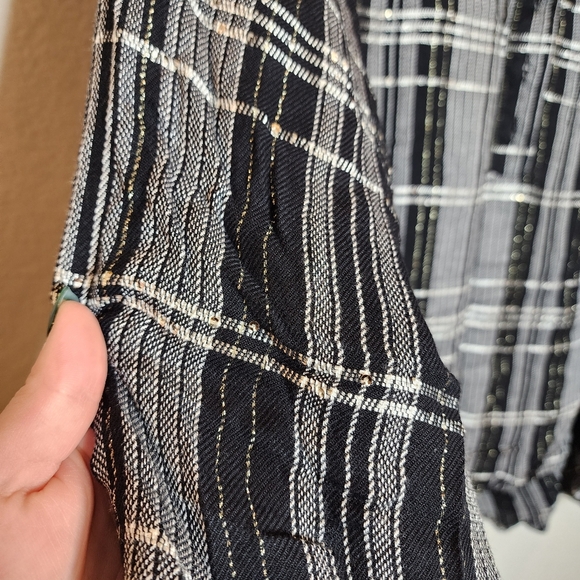 Lane Bryant Gold Metallic Black Grey Plaid Popover Button Shirt Peplum Back 3X - Picture 5 of 16